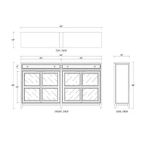 Credenza dimensions and design schematic diagrams.