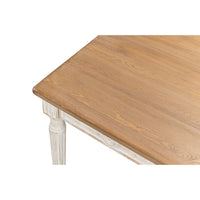 Rustic dining table, corner close-up, wooden top texture.