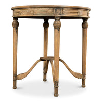 Angled view of French country-style tea table.