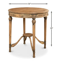 French country tea table with dimensions shown, 30x30 inches.