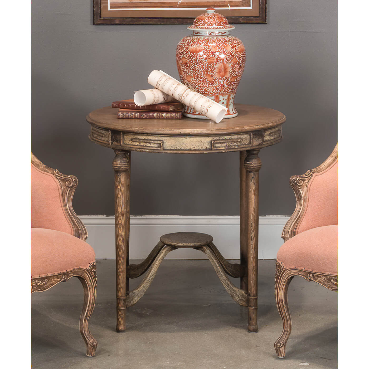Styled French country tea table with decor setup.