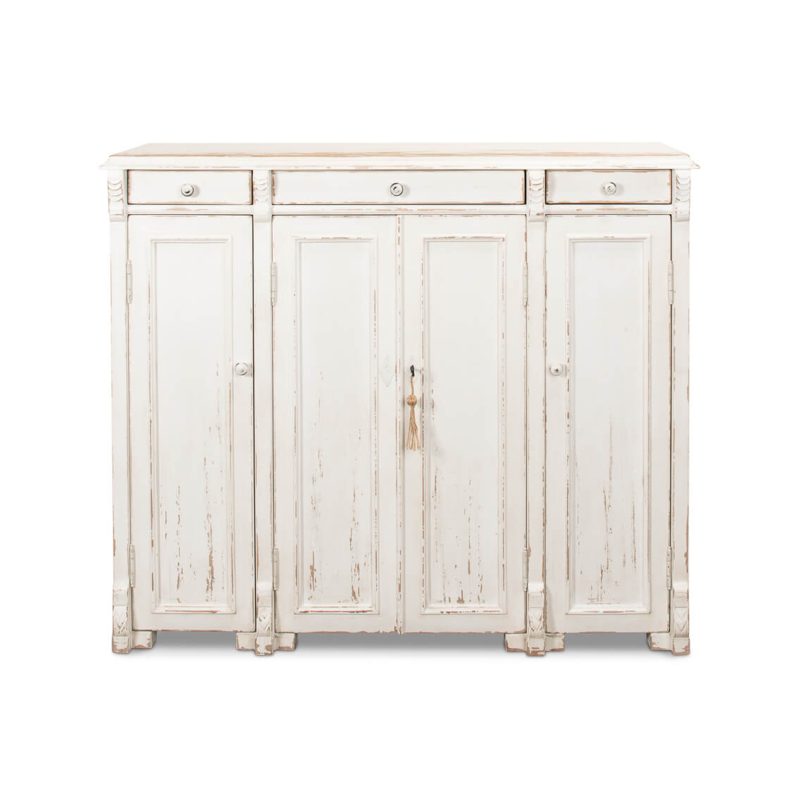 French country sideboard, front view, doors and drawers closed