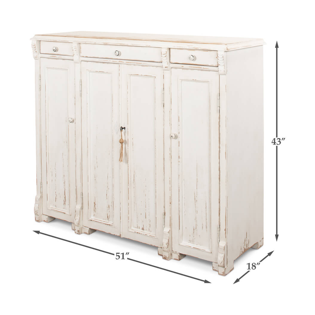 French country sideboard, dimensions shown, 51x18x43 inches