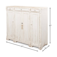 French country sideboard, dimensions shown, 51x18x43 inches