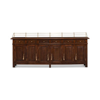 Straight front view of French Country walnut buffet sideboard.
