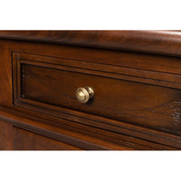Detail of drawer knob on walnut buffet sideboard.
