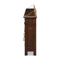 Side profile of French Country walnut buffet sideboard.
