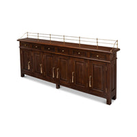 Rear angle view of French Country walnut buffet sideboard.