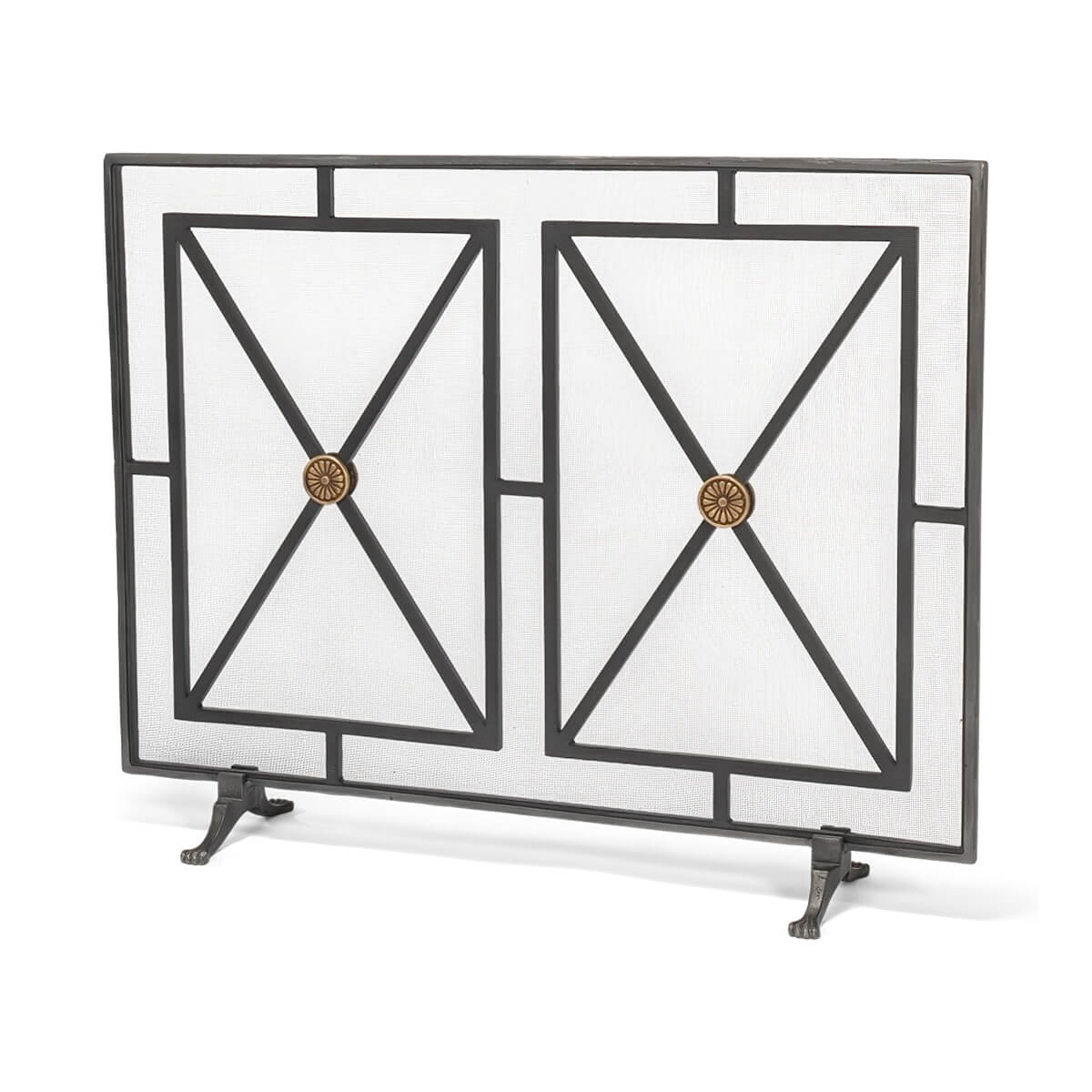 Angled view, French Directoire style fireplace screen design.