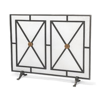 Angled view, French Directoire style fireplace screen design.