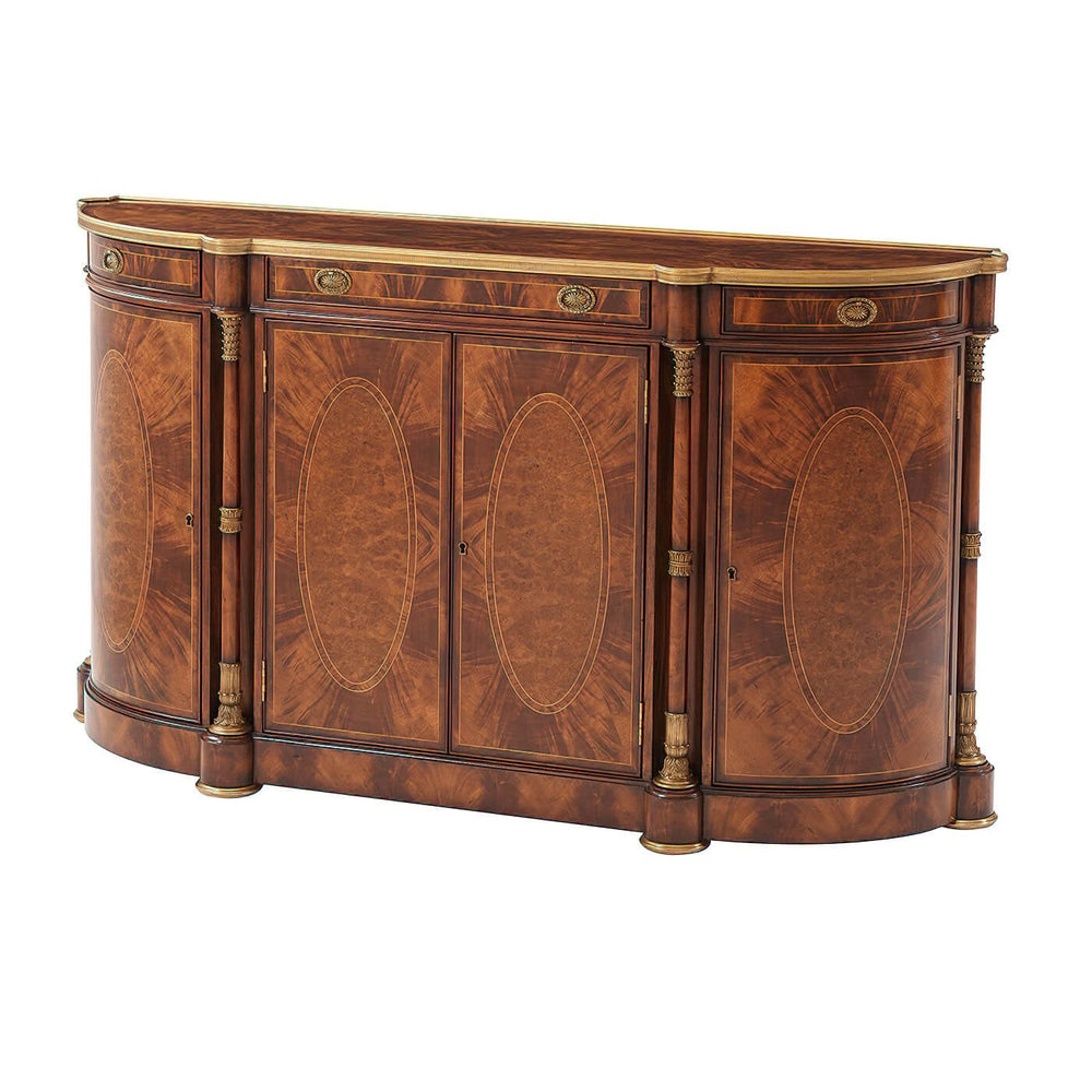 French Empire Demi Lune Buffet, angled front view.