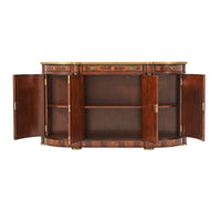 French Empire Demi Lune Buffet, doors open showing shelves.