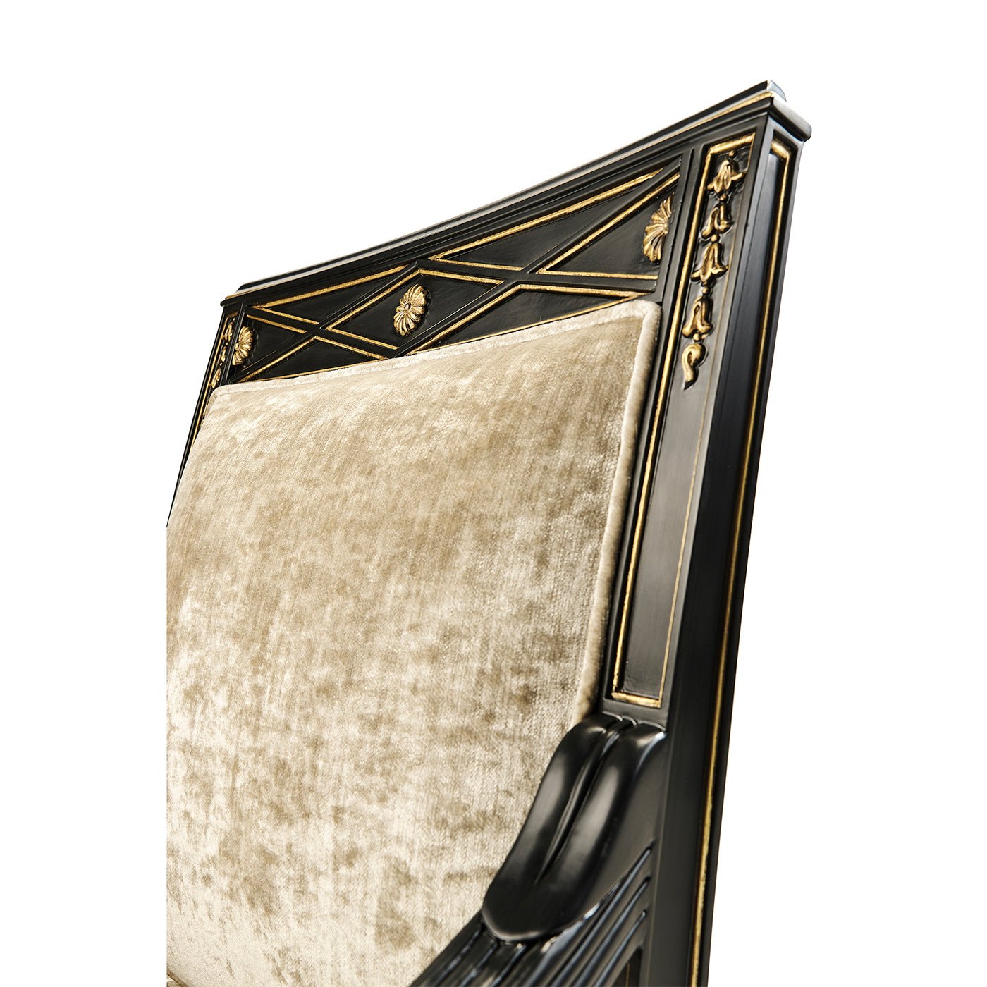 Top detail of French Empire armchair, black and gold.