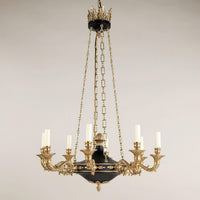 French Empire chandelier, side view, elegant design, eight lights.