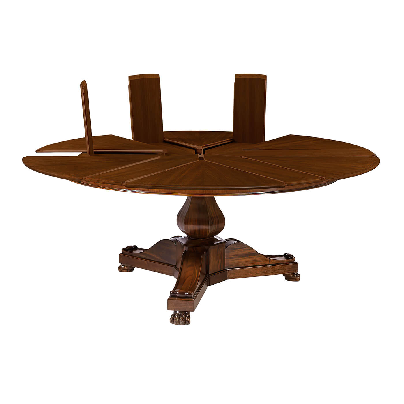 French Empire dining table with extension mechanism displayed.
