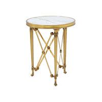 Elegant round accent table with marble top and gold legs.