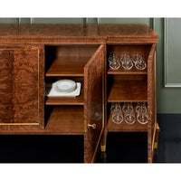 French Empire Walnut Sideboard, open cabinet with contents.