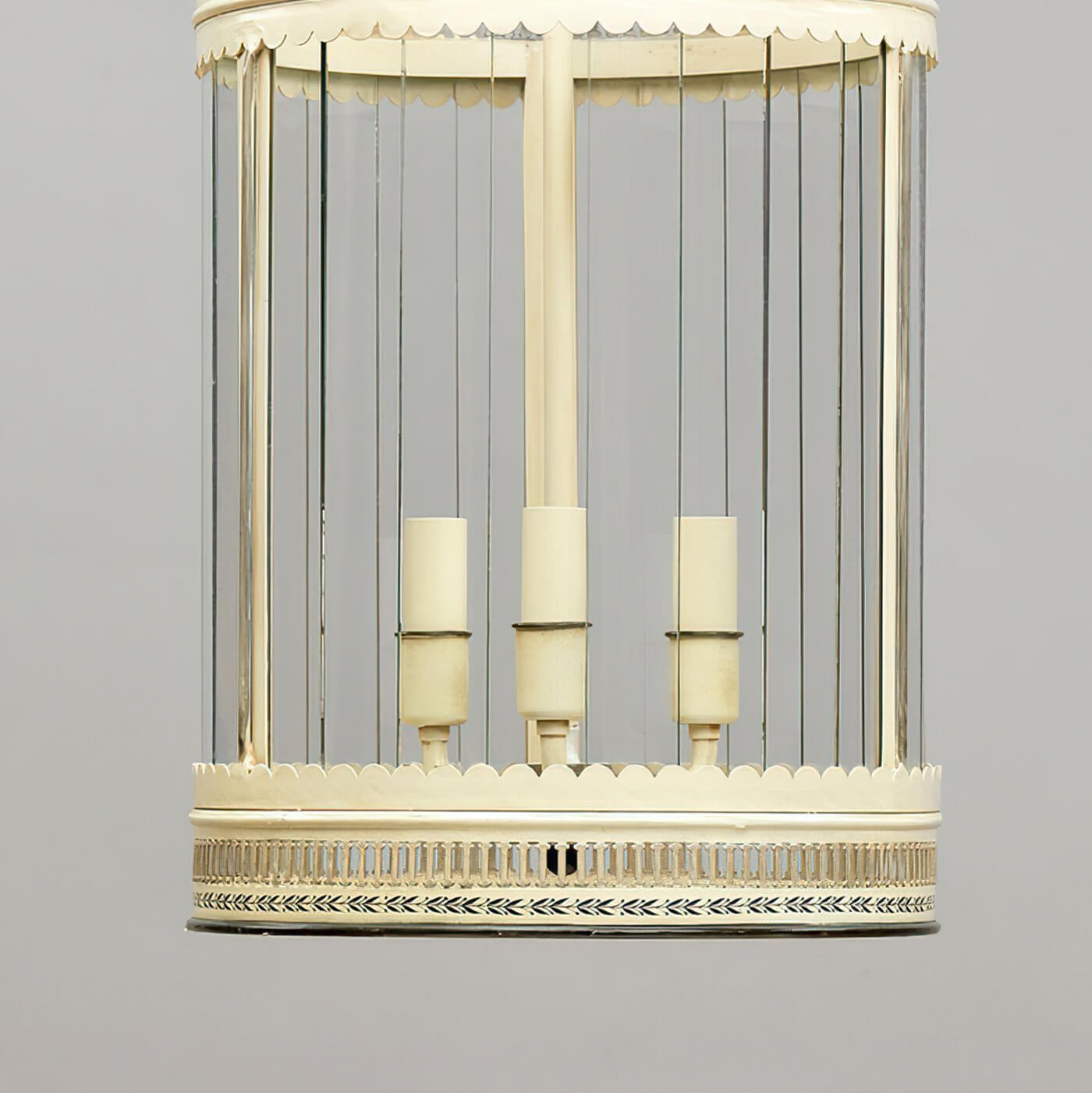 Bottom section French ivory lantern with light fixtures.