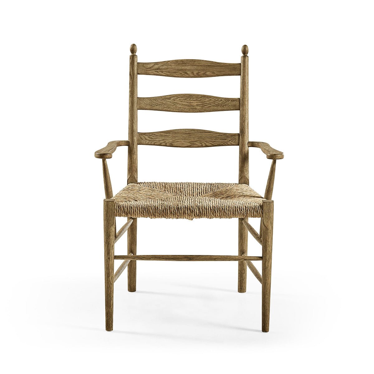 French ladderback arm chair, no cushion, front view.