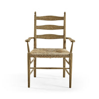 French ladderback arm chair, no cushion, front view.