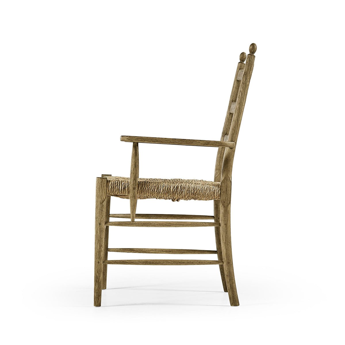 Side profile of French ladderback chair without cushion.