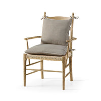 French ladderback arm chair with cushion, front angle view.