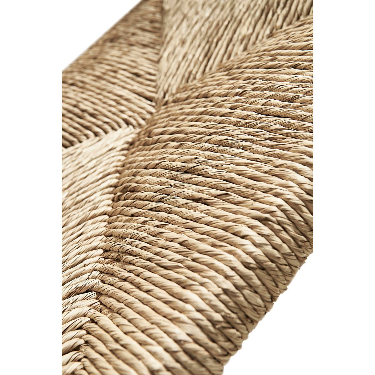 Close-up of woven seat texture on ladderback chair.