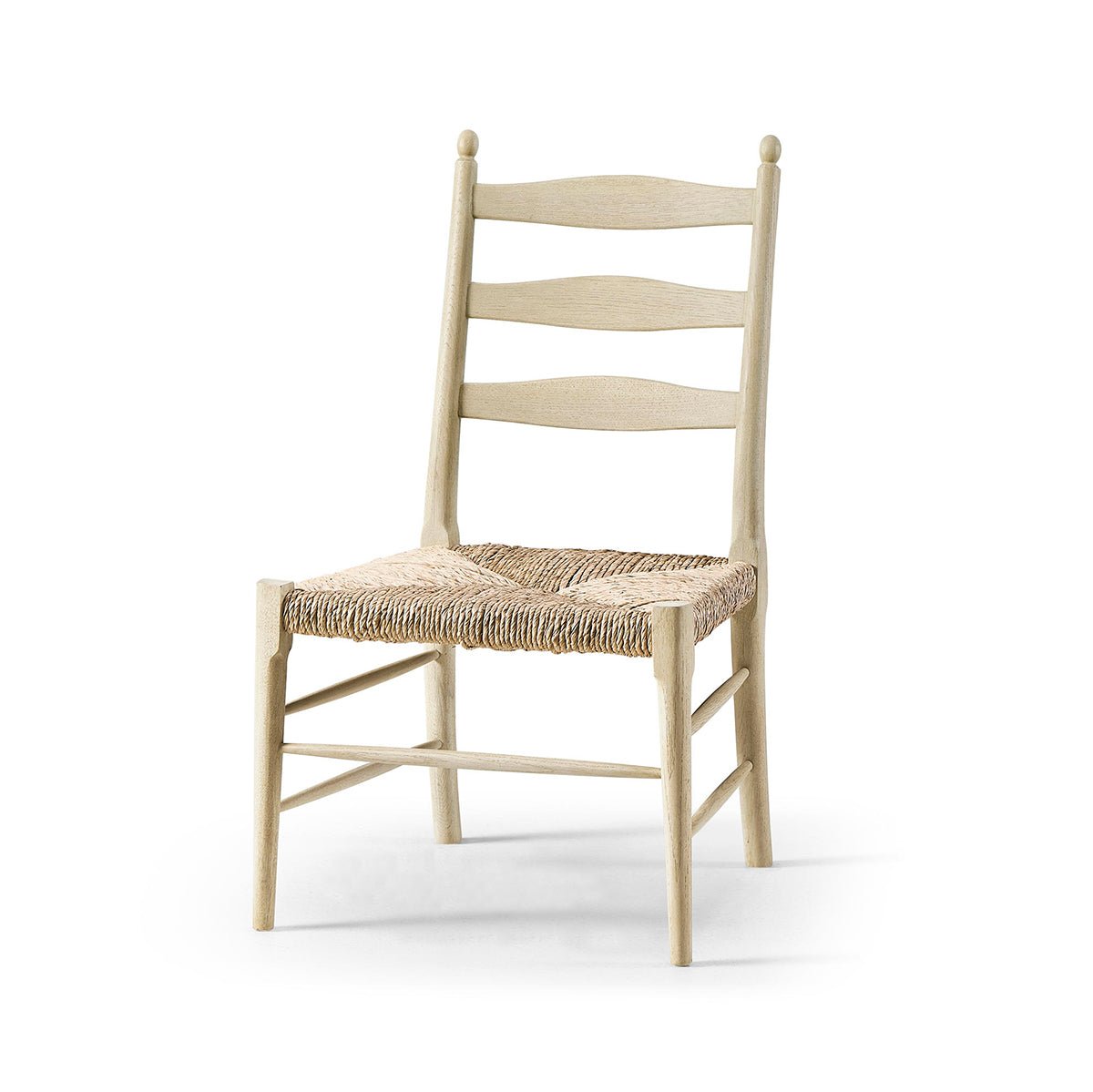 Ladderback dining chair, three-quarter front view.