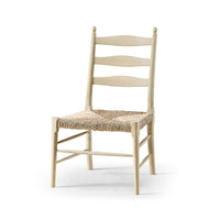 Ladderback dining chair, three-quarter front view.