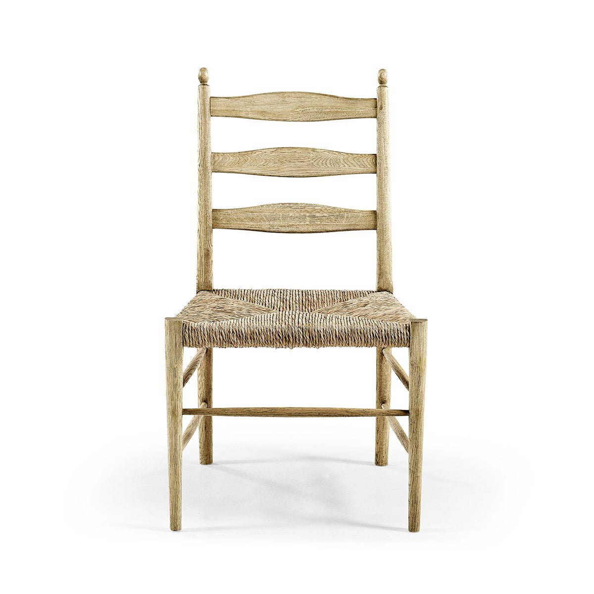 Ladderback chair without cushions, front view.