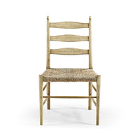 Ladderback chair without cushions, front view.