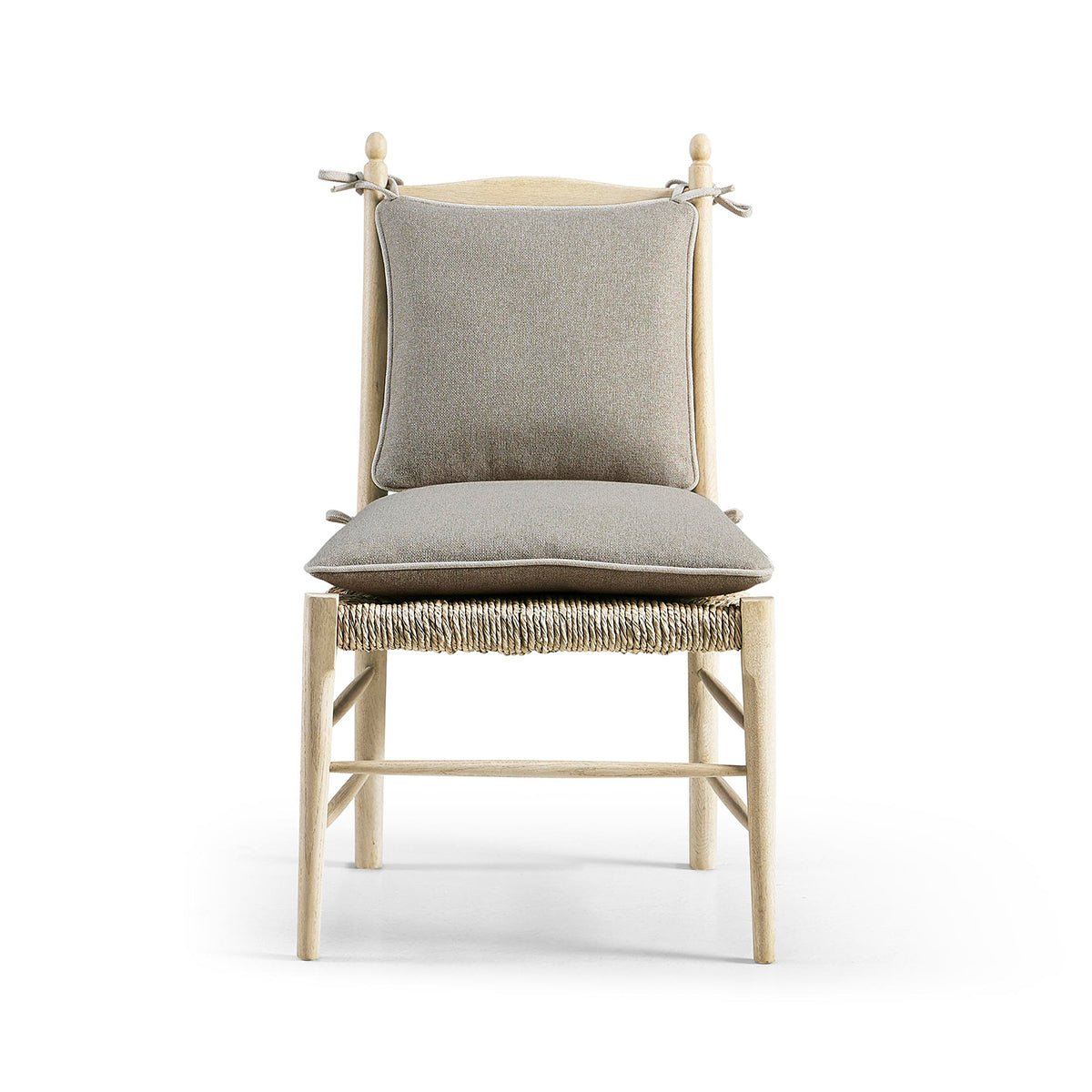 French ladderback chair, cushion detail from front.