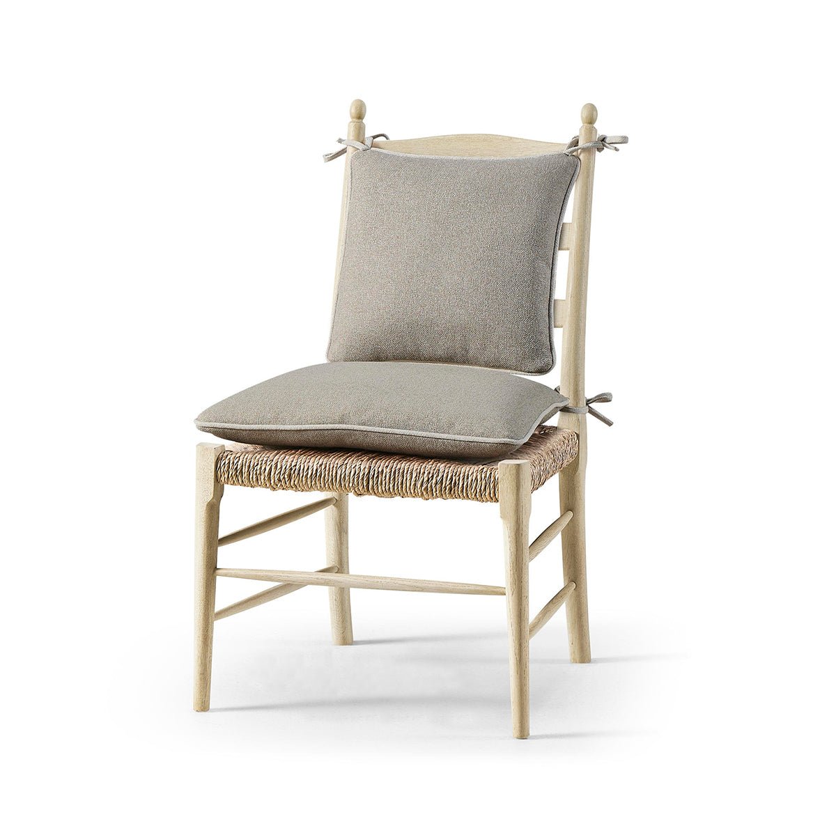 French ladderback dining chair with cushions, front view.
