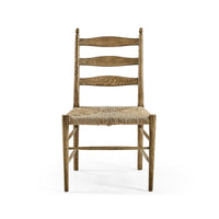 Ladderback dining chair without cushions, front view.