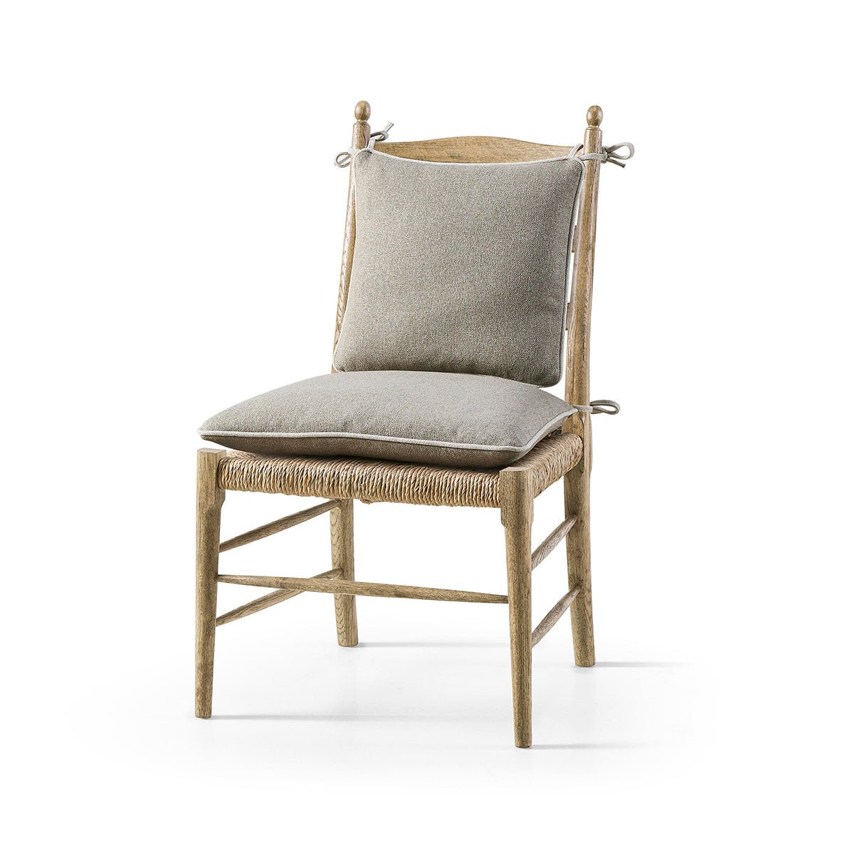 Ladderback dining chair with cushions, front view.