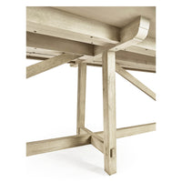 Underside view of dining table, showing leg details.