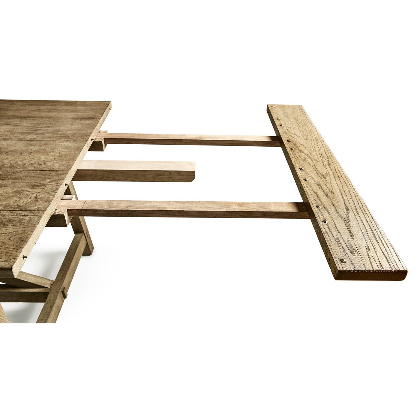Dining table with single extension pulled out.