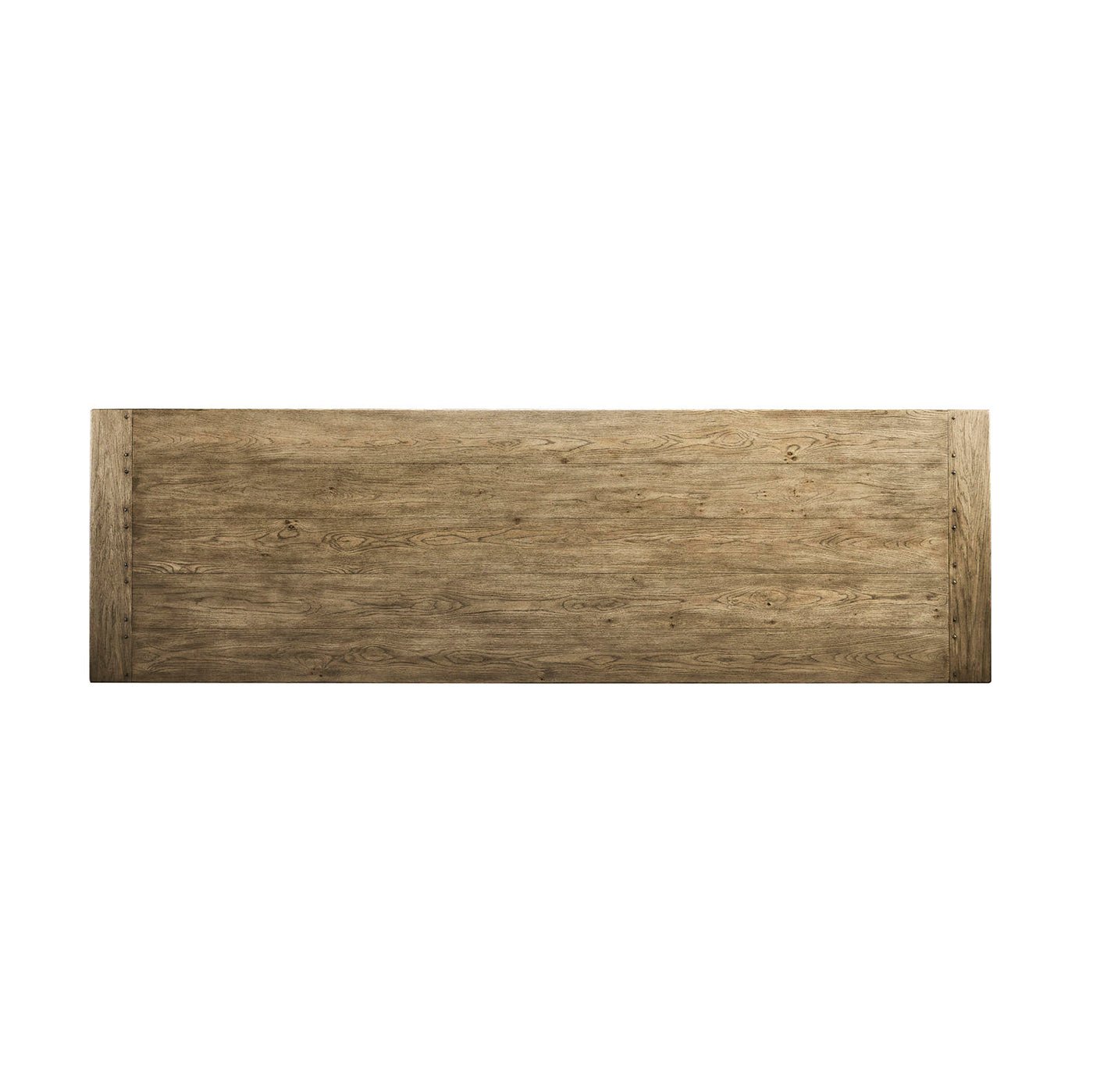 Top view of extended wooden dining table.