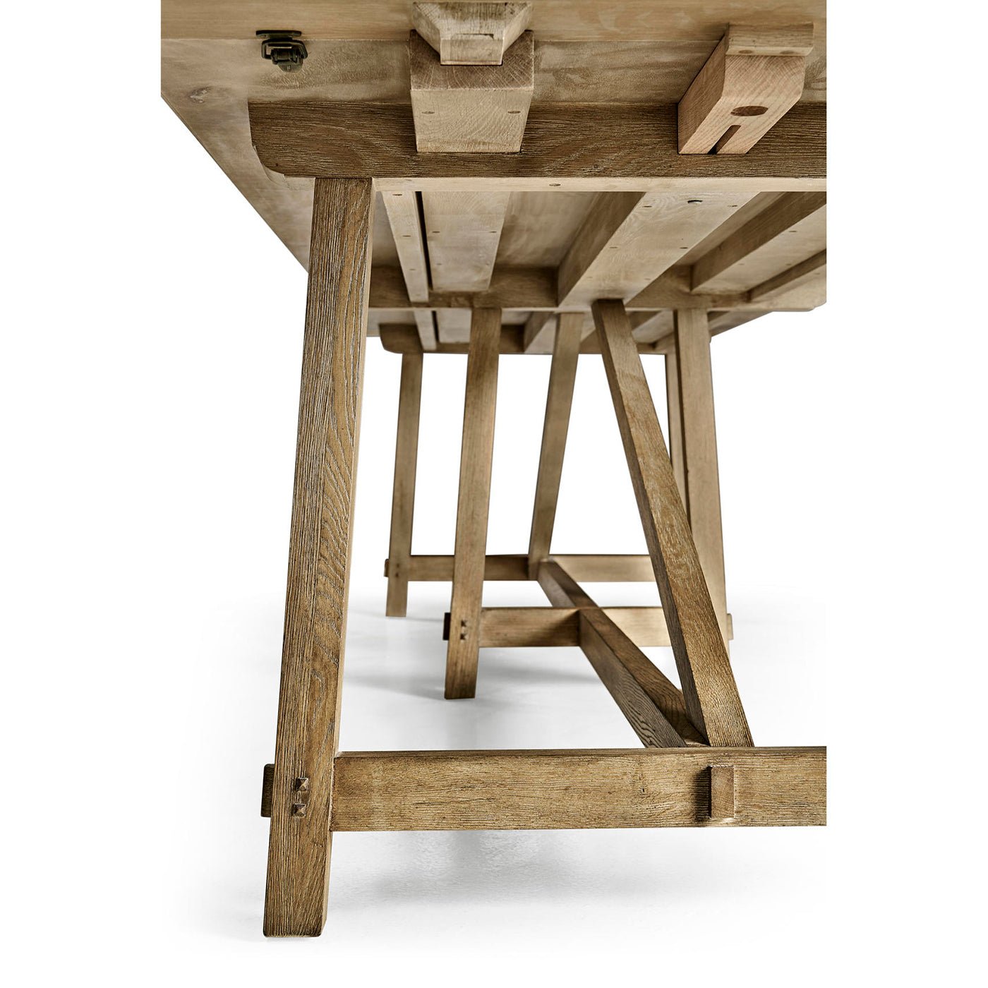Underneath view showing table support and legs.