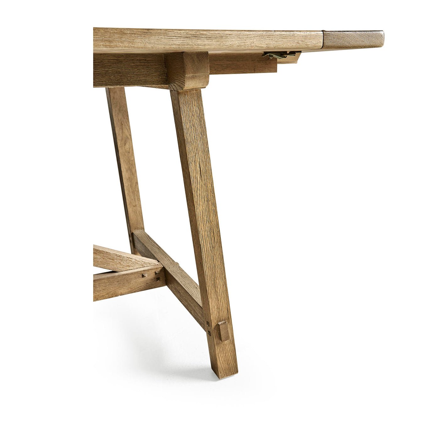 Side view of wooden dining table, base structure.