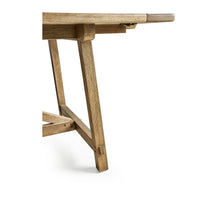 Side view of wooden dining table, base structure.