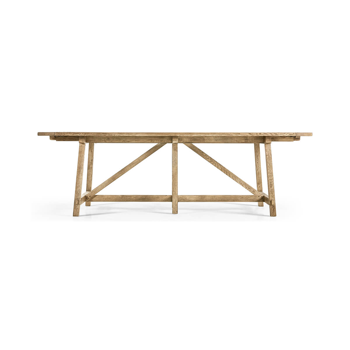 Rectangular dining table, wooden, straight side view.