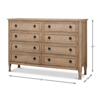 Dimensions displayed on French oak eight-drawer dresser image.