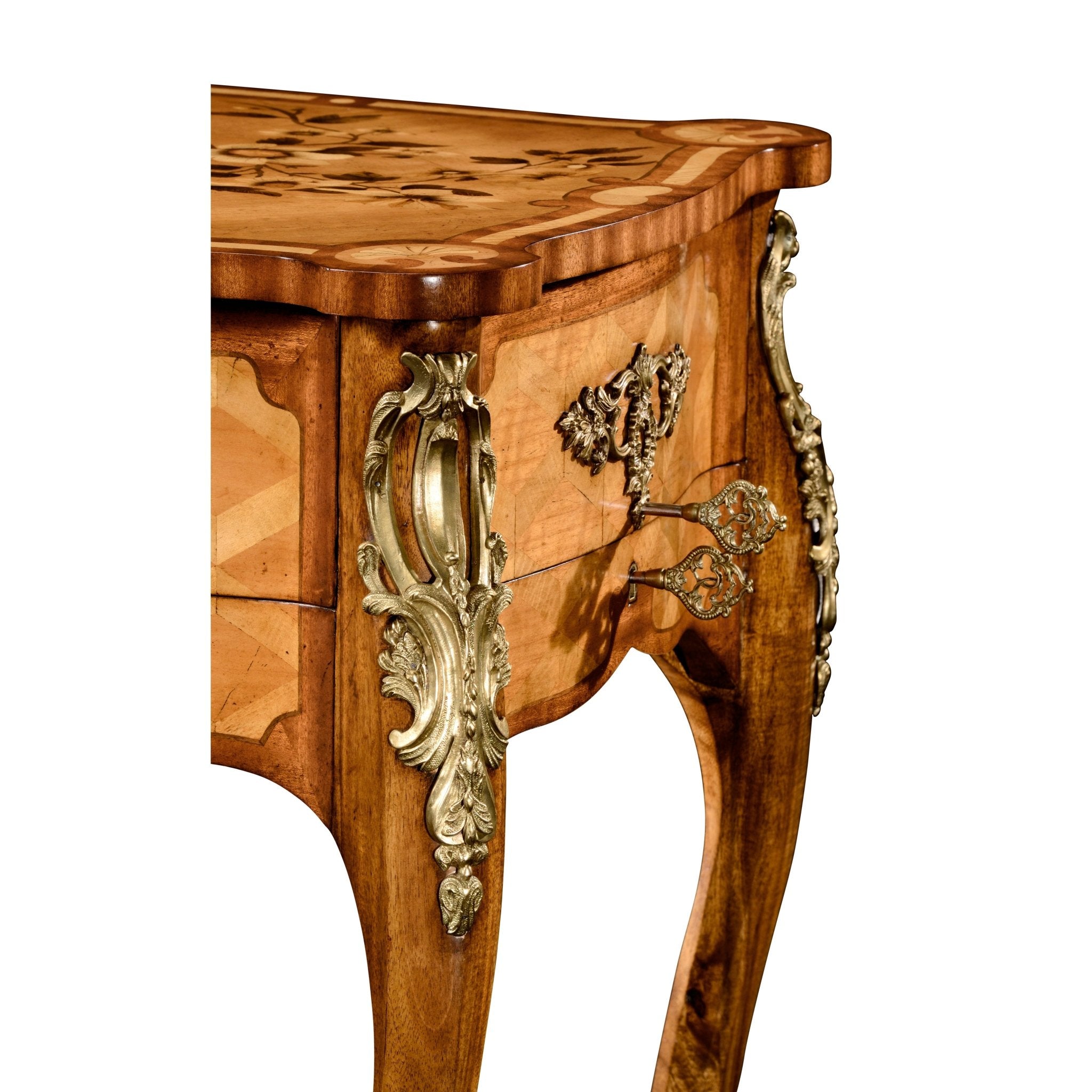 Ornate corner detailing on French side table.