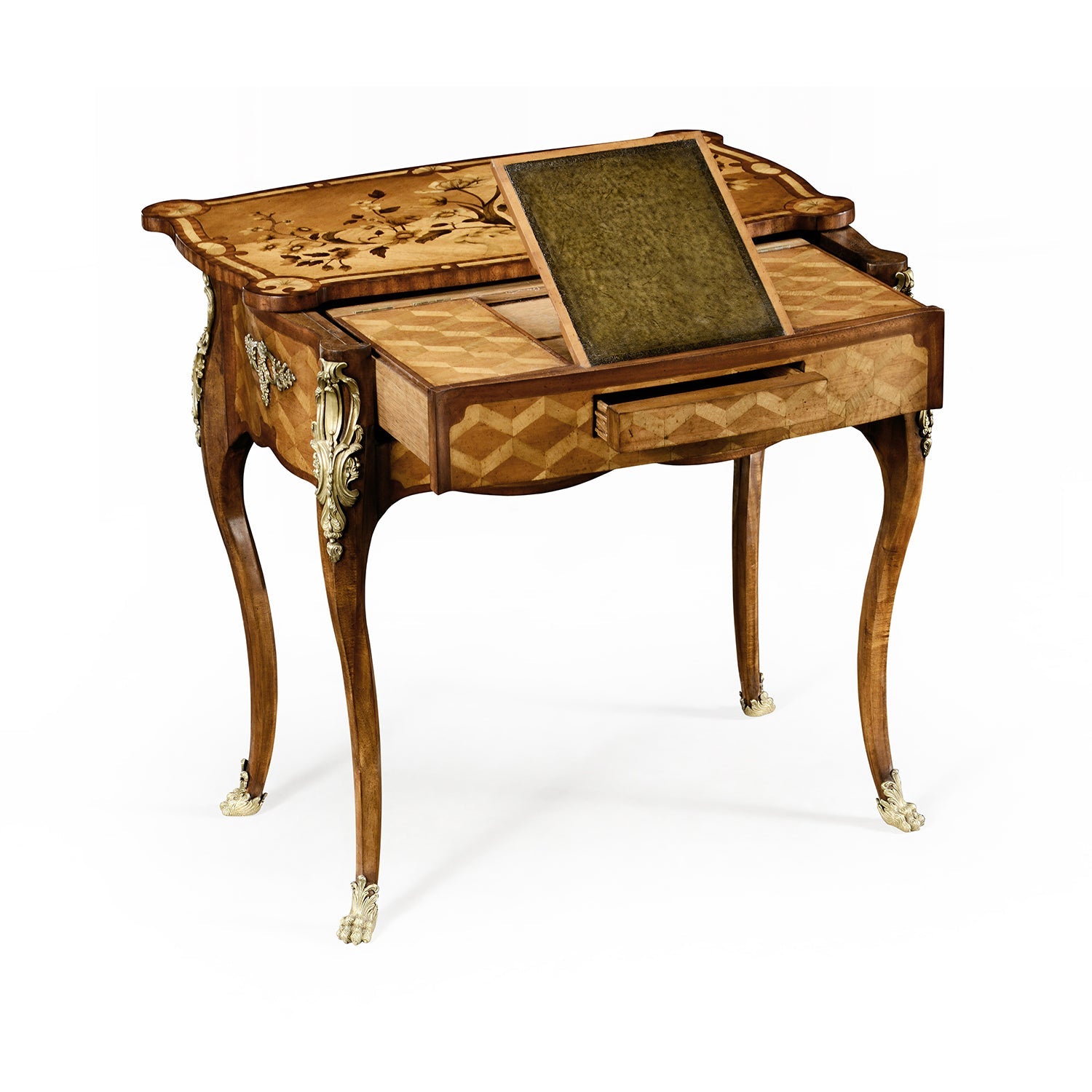 Side view of open Louis XV side table.