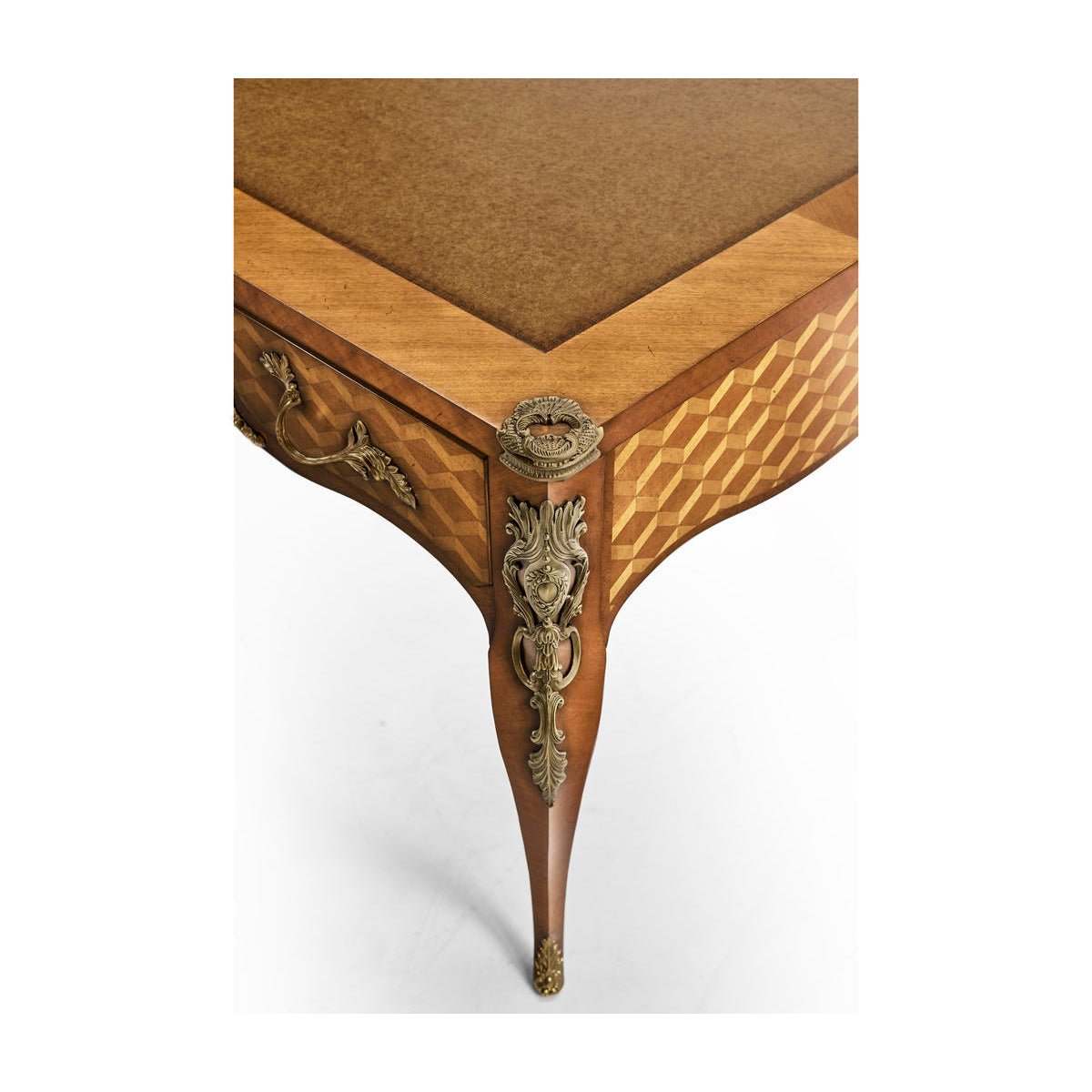 Corner shot of writing desk showing decorative legs.