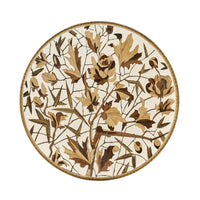 Top view of intricate floral design on accent table.