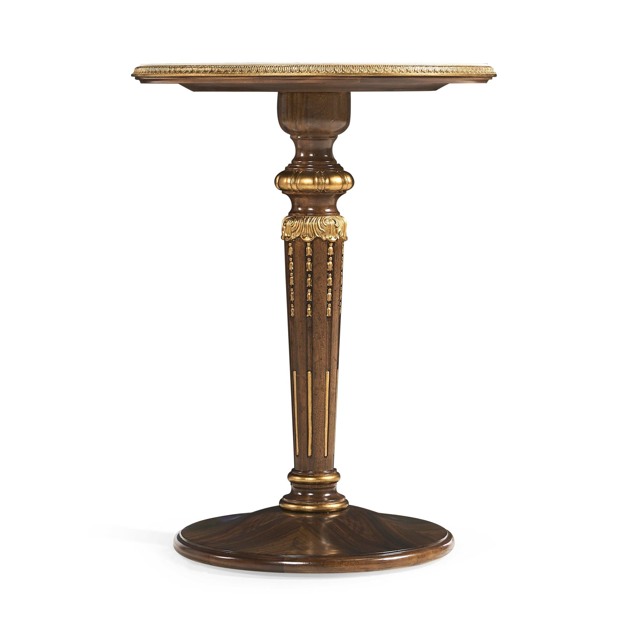 Side profile showcasing French accent table's detailed leg.