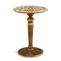 Elegant French Louis XVI accent table on white background.