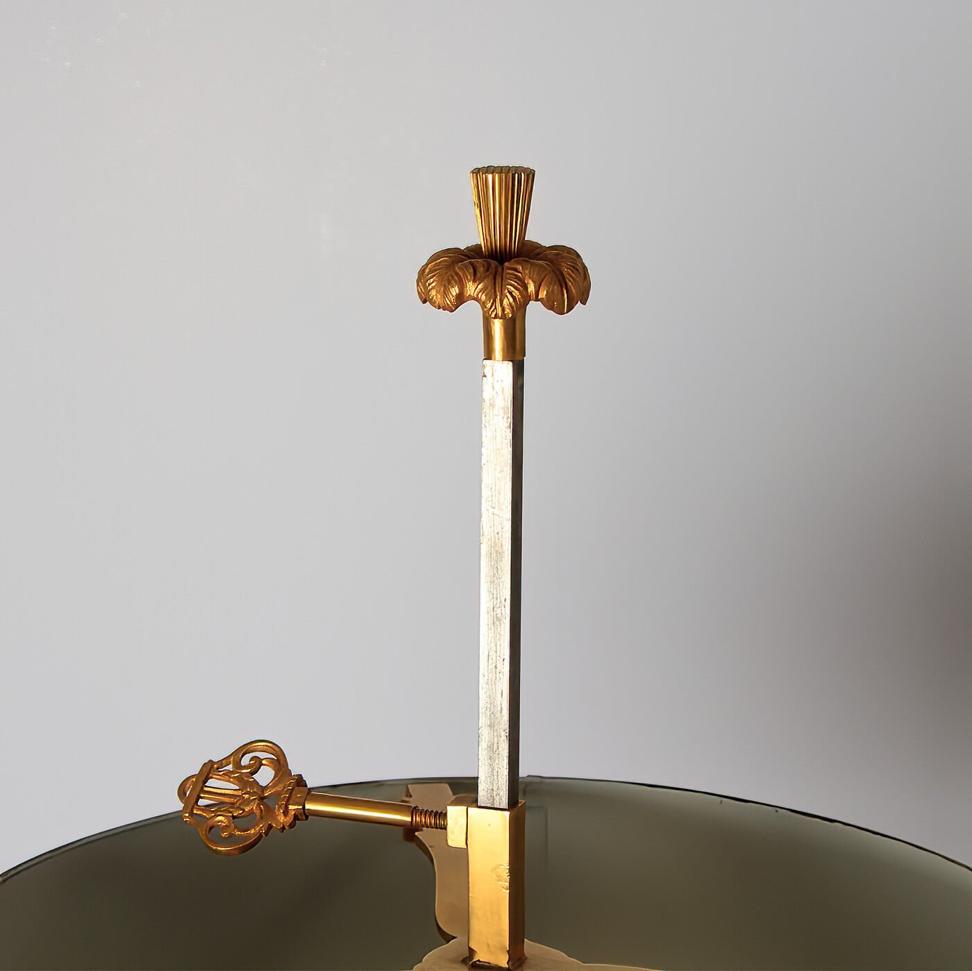 Top finial detail of French Louis XVI bouillotte lamp.